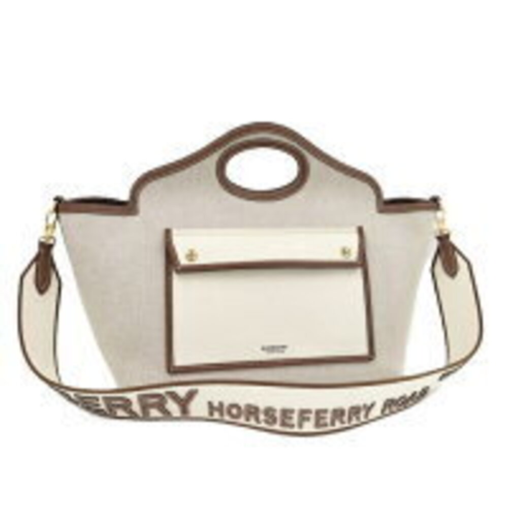 BURBERRY handbag soft pocket leather canvas brown